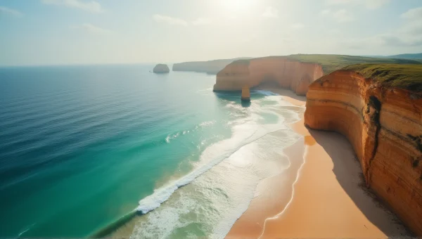 Aerial Coastal Cliffs and Sandy Shorescape