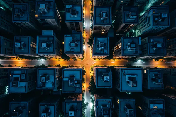 Aerial Night View Urban Buildings City Lights