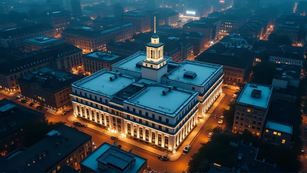 Aerial Night View of Urban Concrete Building