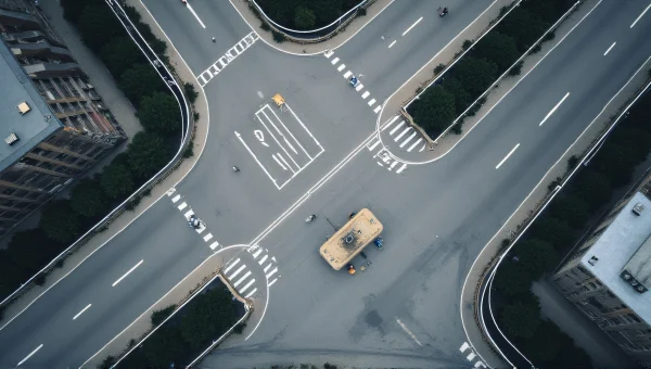 Aerial Urban Road View With Diagonal Composition