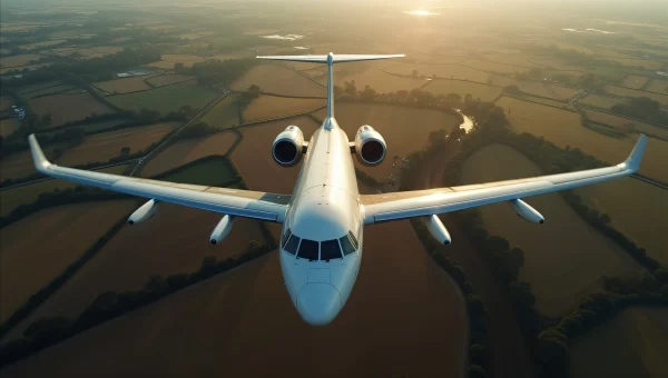 Aerial View Airplane Flying Over Patchwork Fields