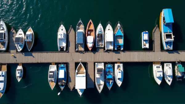Aerial View Boats Moored Dock Top-Down Composition