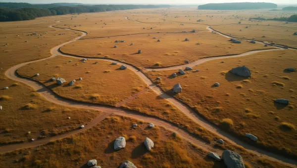 Aerial View Of Brown Field With Vegetation And Tracks