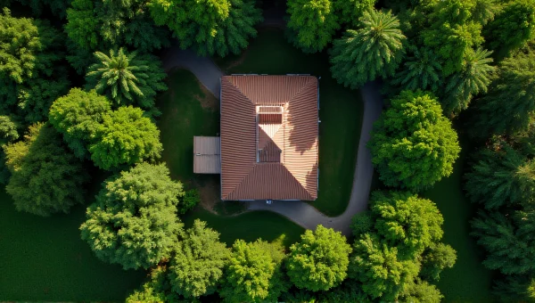 Aerial View Of Brown House Surrounded By Trees