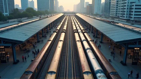 Aerial View of Busy Train Station at Midday