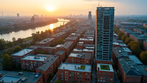 Aerial View Of Diverse Buildings By Riverbend