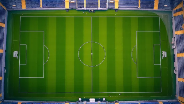 Aerial View Football Field with Goalposts and Yard Lines
