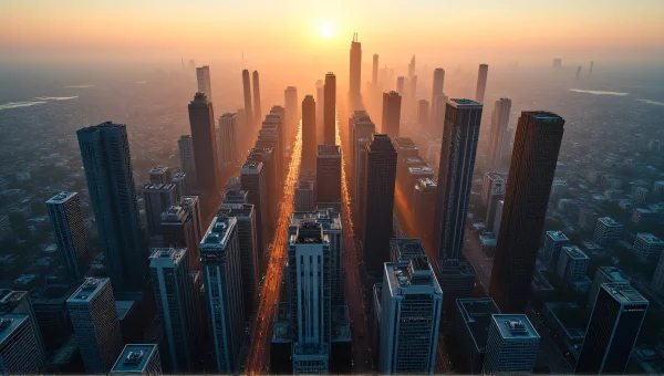 Aerial View Of High-Rise Buildings At Sunset