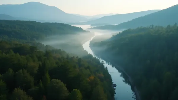 Aerial View Of Lush Forest With Winding River