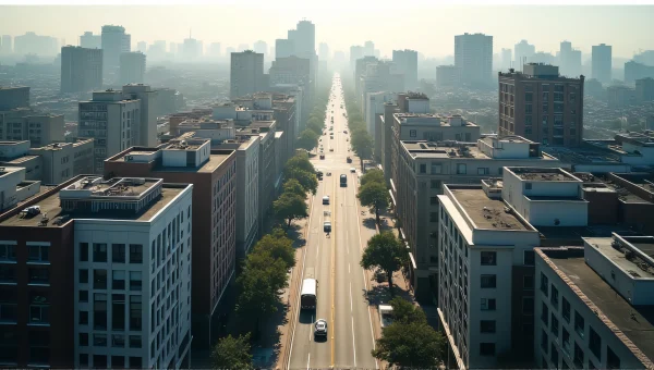 Aerial View Mixed-Use Building Streetscape Midday