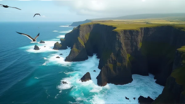 Aerial View Mountain Cliff Meeting Sea Midday