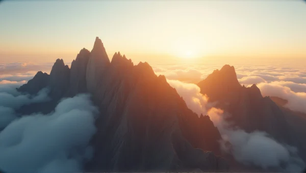 Aerial View of Mountain Peaks and Clouds at Sunset