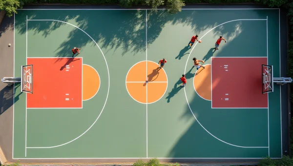 Aerial View Outdoor Basketball Court Action