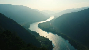 Aerial View River Valley Morning Light Landscape