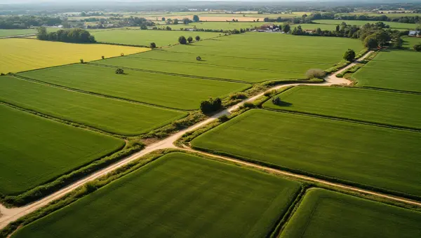 Aerial View Rural Field Midday Landscape