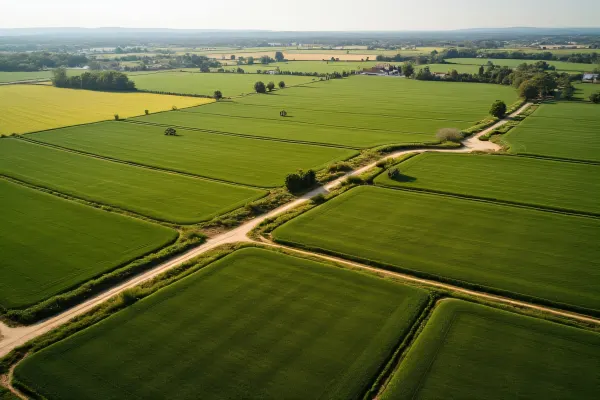 Aerial View Rural Field Midday Landscape