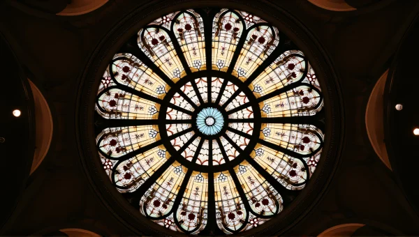Aerial View Stained-Glass Roof Floral Motifs