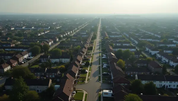 Aerial View Suburban Homes Neighborhood Grid Layout