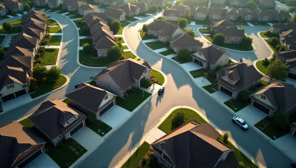 Aerial View of Suburban Homes with Streets and Lawns