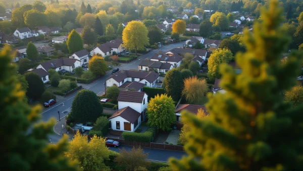 Aerial View of Suburban Neighborhood in Morning Light