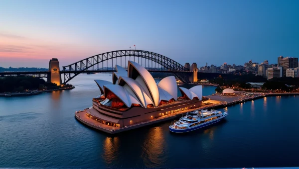 Aerial View Sydney Opera House Dusk Lighting