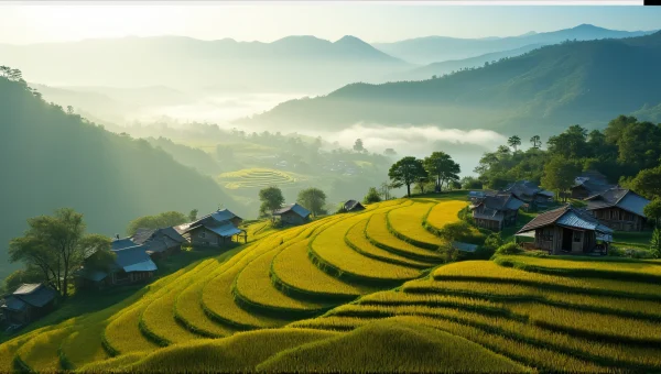 Aerial View Terraced Rice Fields Rural Houses