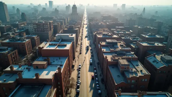 Aerial View of Urban City Block With Mixed Buildings