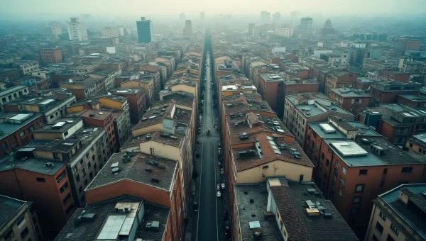Aerial View Urban Cityscape Rooftops Midday