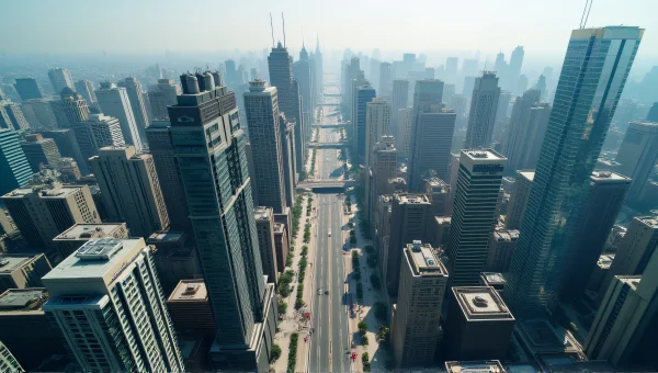 Aerial View Urban High-Rise Buildings Midday