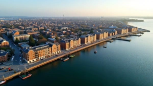 Aerial View of Waterfront Buildings in Morning Light