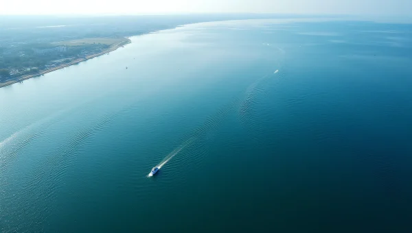 Aerial View of Wide Waterbody with Boats