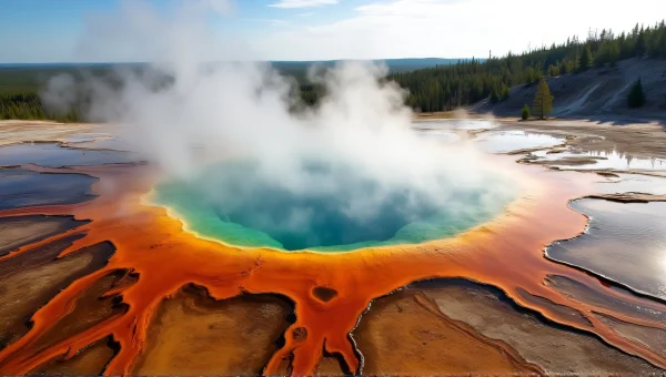 Aerial View of Yellowstone Hot Spring with Terraces