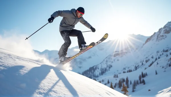 Airborne Ski Blade Tricks in Snowy Mountains