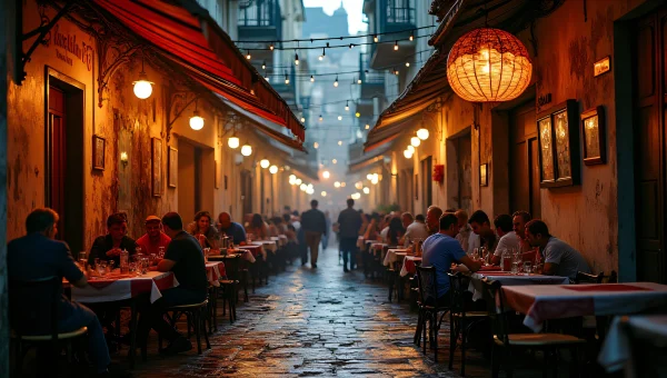 Alley Dining Experience Under String Lights