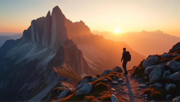 Alpine Ridge Sunset Hiker Silhouette Adventure