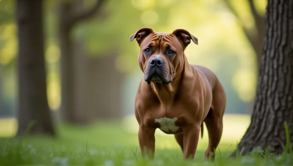 American Bully Dog Standing Among Trees