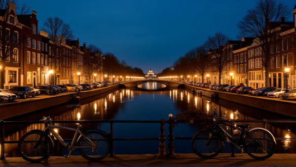 Amsterdam Night Cityscape With Canal Reflections