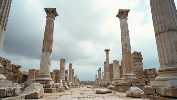 Ancient Marble Column Ruins Under Overcast Sky