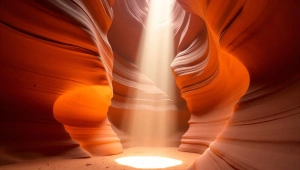 Antelope Canyon Interior View With Sunbeam Light