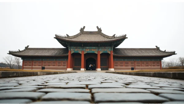 Architectural Building With Brown Teal Roof Over Path