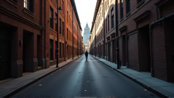 Asphalt Road Between Urban Buildings with Figure