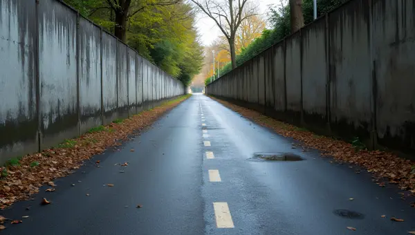 Asphalt Road Parallel To Concrete Wall