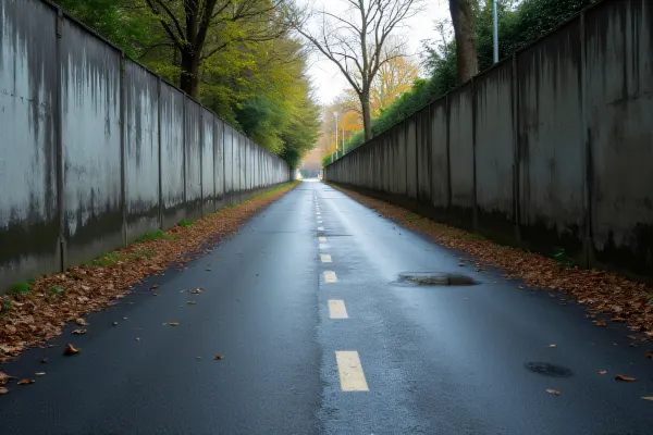Asphalt Road Parallel To Concrete Wall