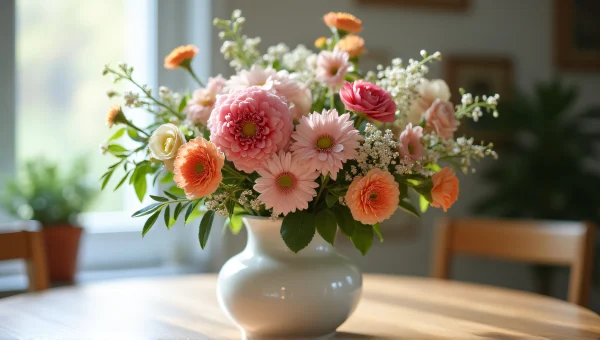 Assorted Flowers In White Ceramic Vase