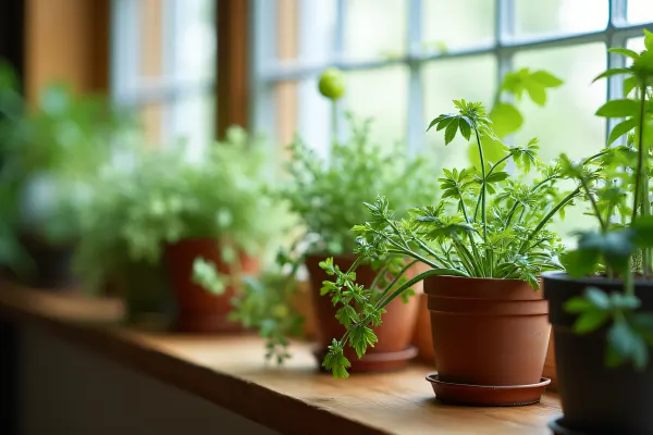Assorted Green Houseplants on Wooden Windowsill