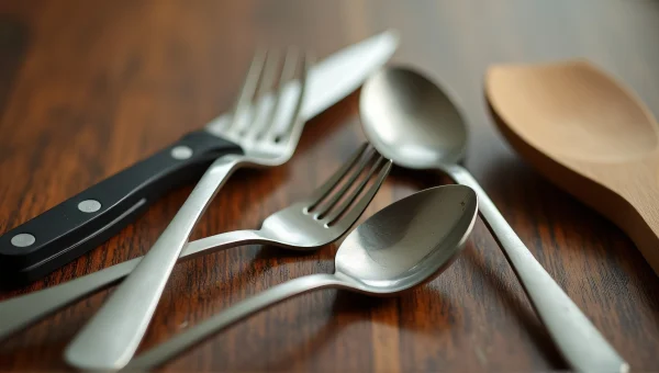 Assorted Kitchen Utensils On Wooden Table