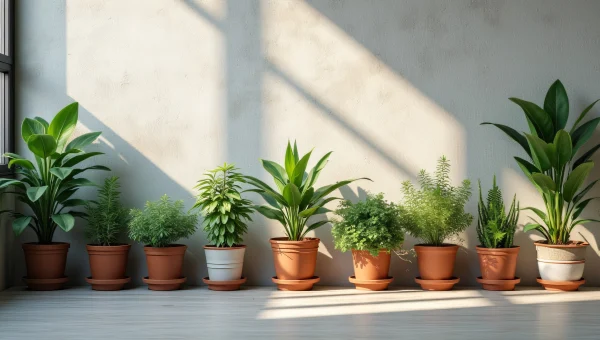 Assorted Potted Plants By Textured Wall