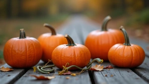 Assorted Pumpkins on Weathered Planks in Autumn Light
