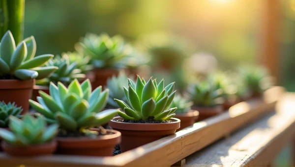 Assorted Succulents In Wooden Tray Close-Up