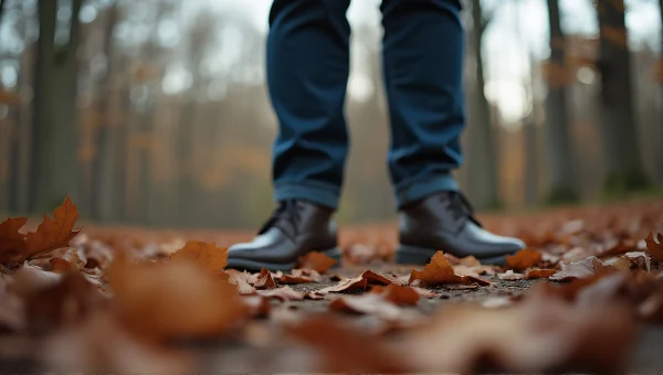 Autumn Leaves Carpet Person Standing Low Angle